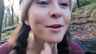 Sexy Emily Hill found an outdoor spot to enjoy her favorite pastime-dildo masturbation