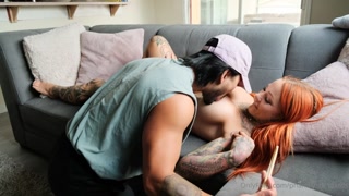 Mandicat eagerly ate food off her man's body, then gave him a head