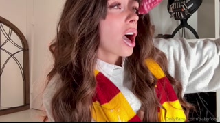 Babyfooji, a Hogwarts student, eagerly mounts her dildo, ready for an adventure